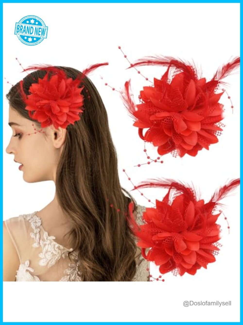 Feather Flower Hair Clip Hair Tie Large Floral Headpiece Wedding Party